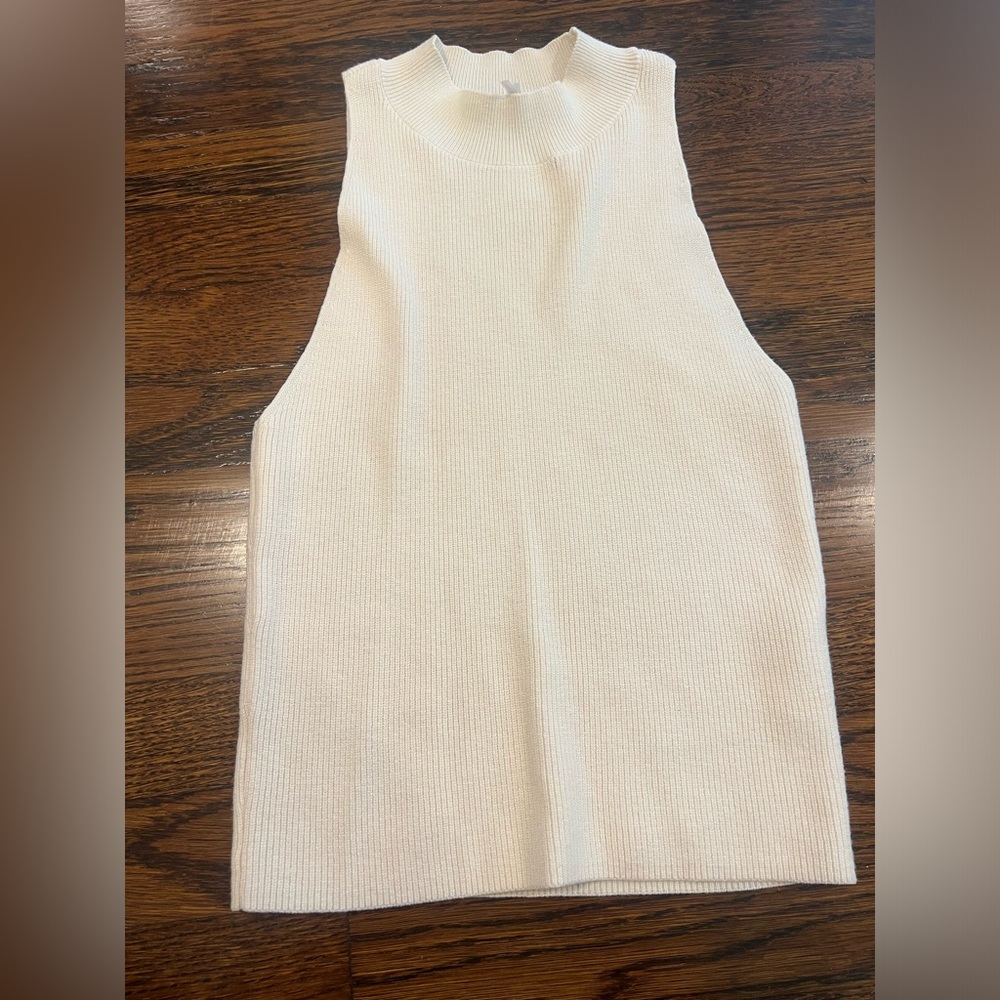 Frame off-white rib mock neck sleeveless sweater